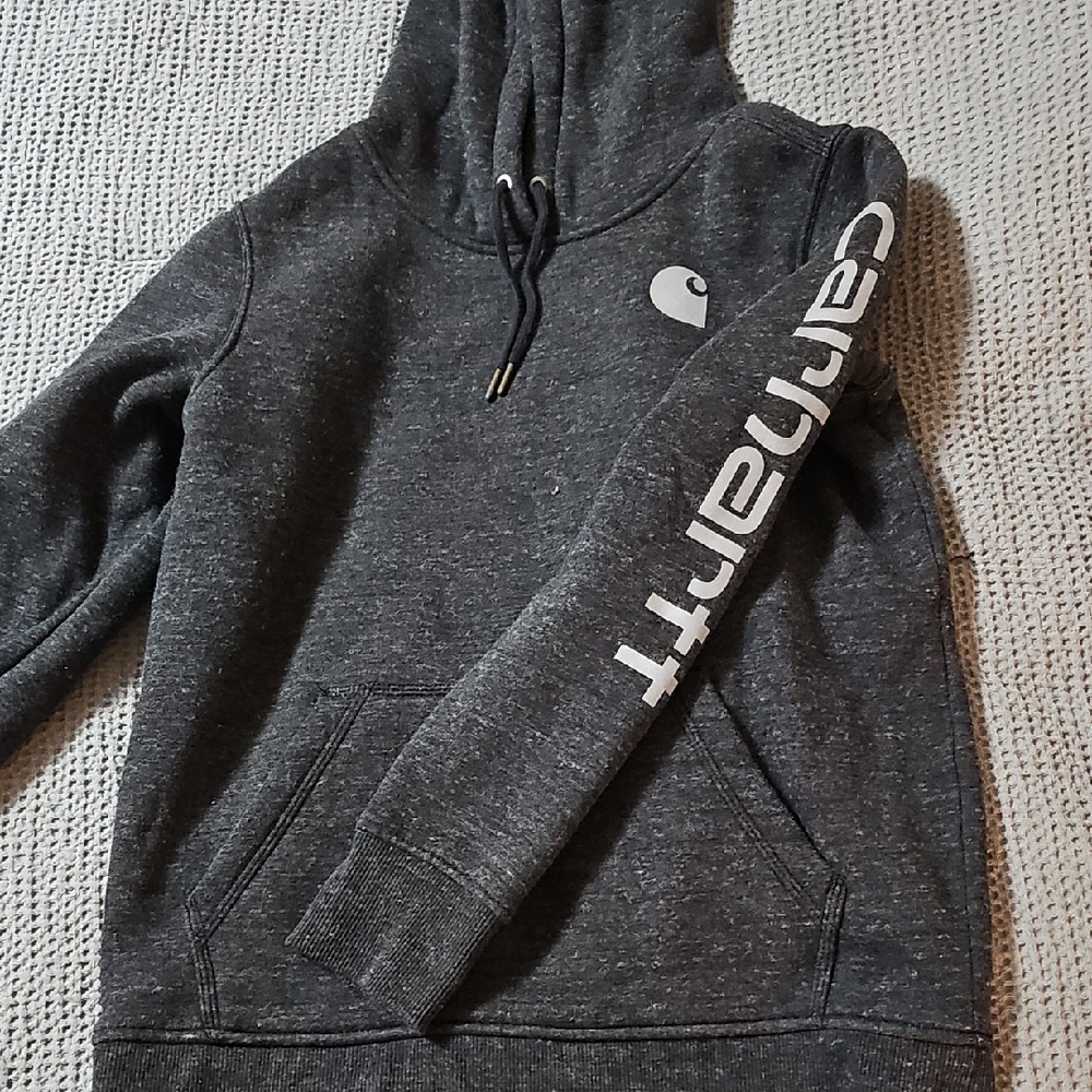 Carhartt Women’s Midweight Hoodie – Dark Gray Logo Sleeve Pullover - Picture 10 of 10